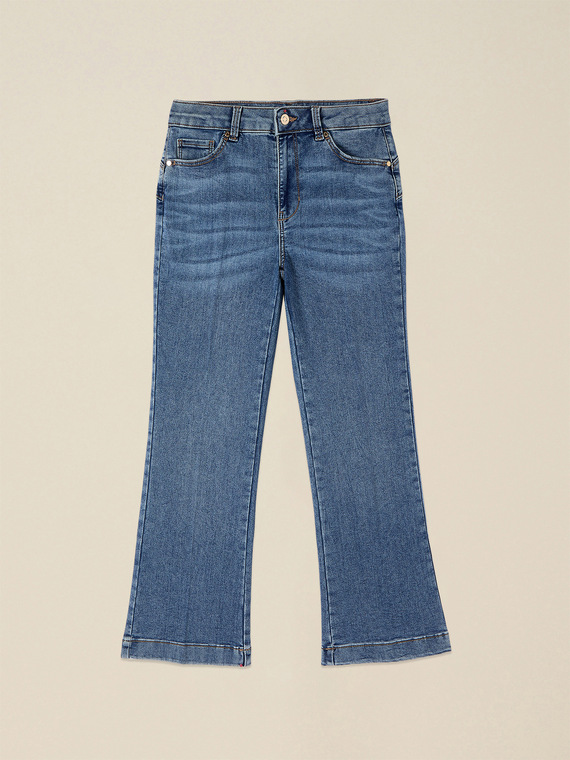 Stone-washed flare jeans