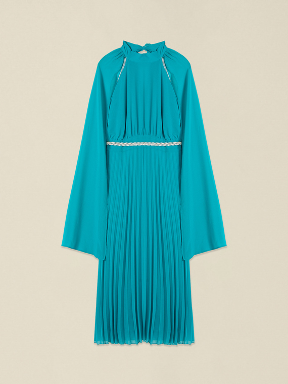 Vestito pliss&eacute; con cintura gioiello