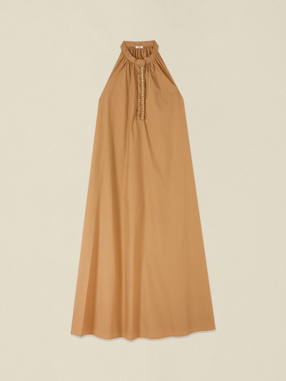 Vestito lungo in popeline con dettaglio gioiello