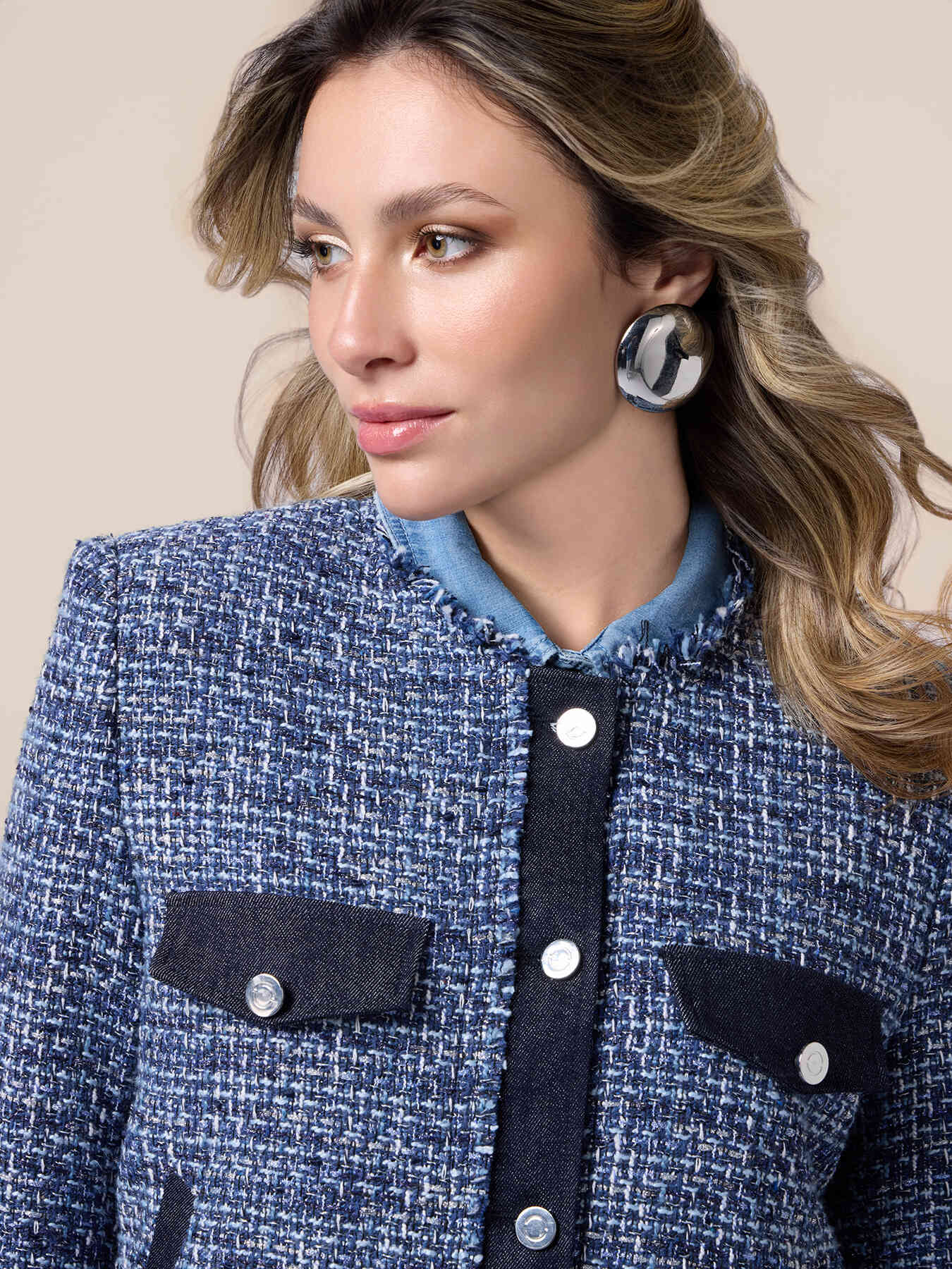 Giacca in tweed con dettagli in denim image number 2