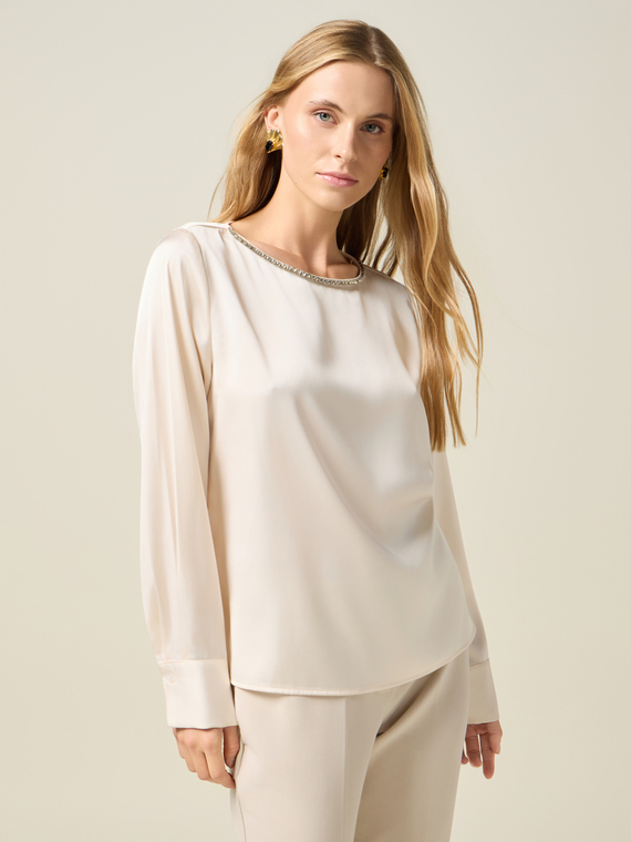 Satin blouse with bezels