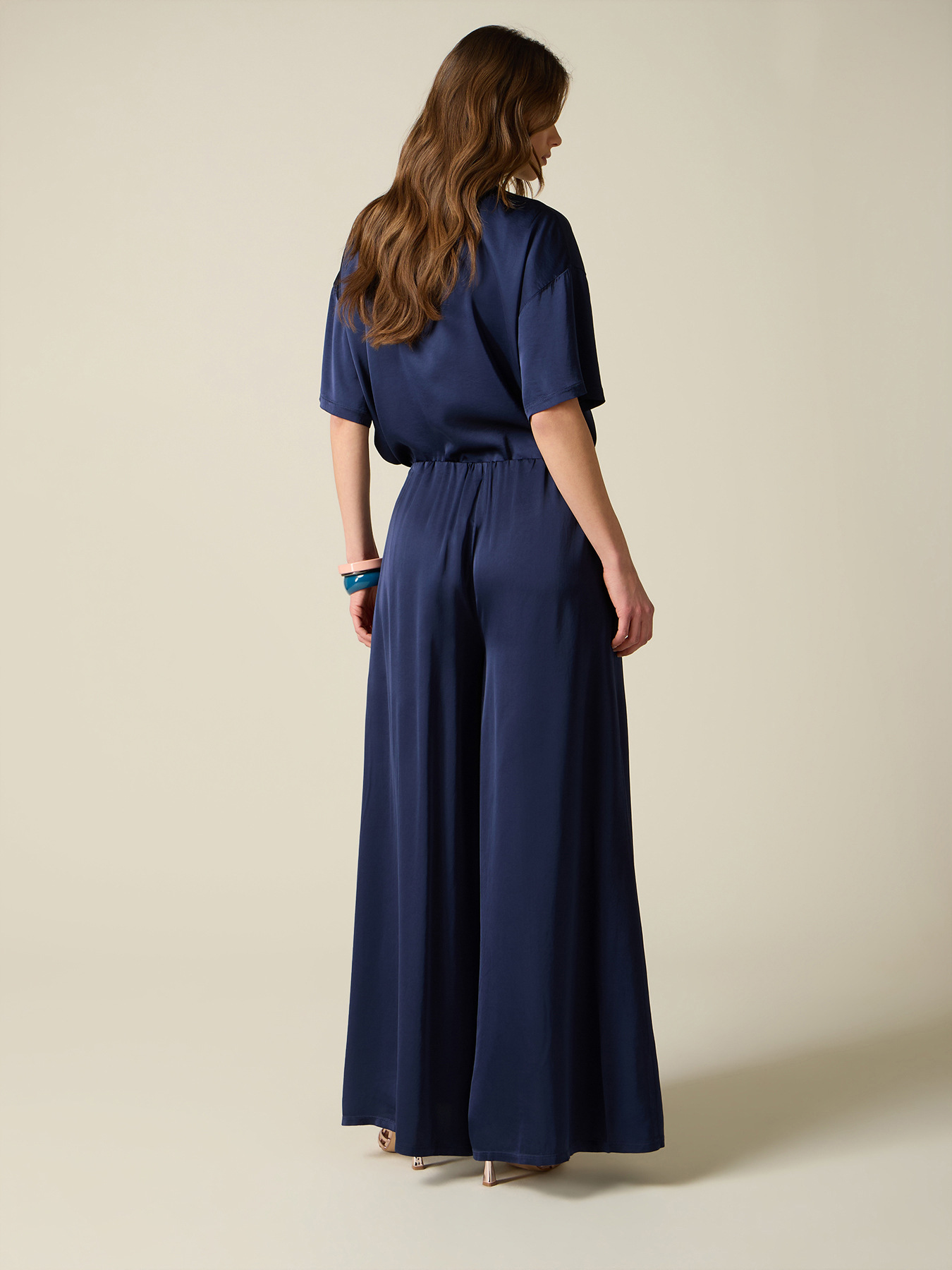 Palazzo pants in viscose satin image number 1