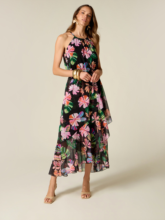 Vestito flare senza maniche fantasia
