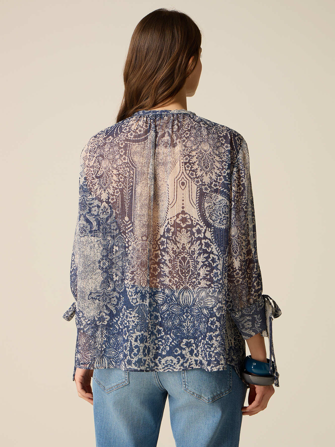 Bluză cu imprimeu și fundiță image number 1