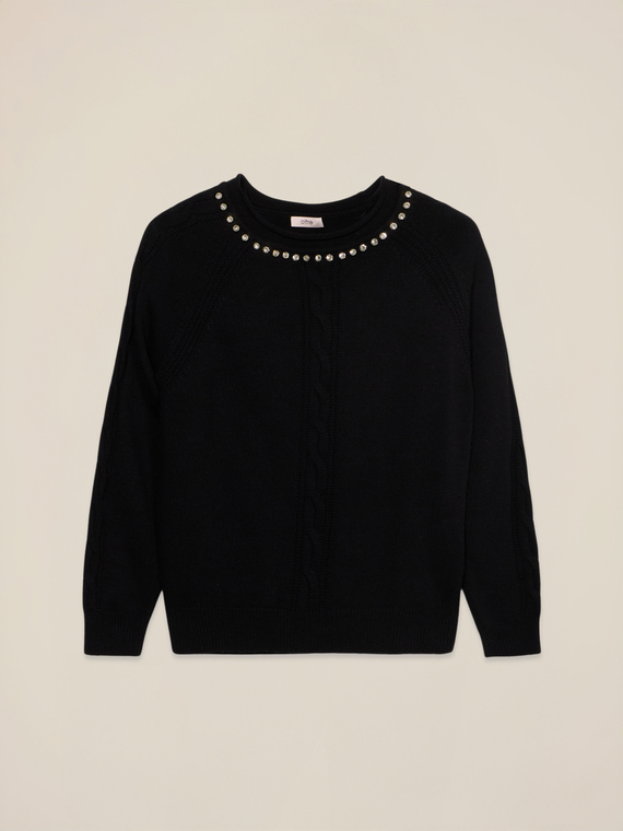 Cashmere blend sweater with bezels