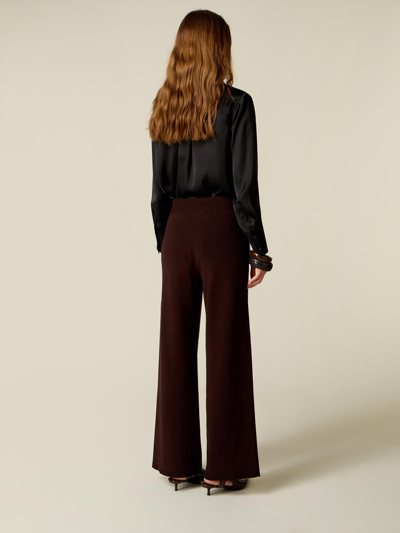 Knitted palazzo pants with stone details image number 1