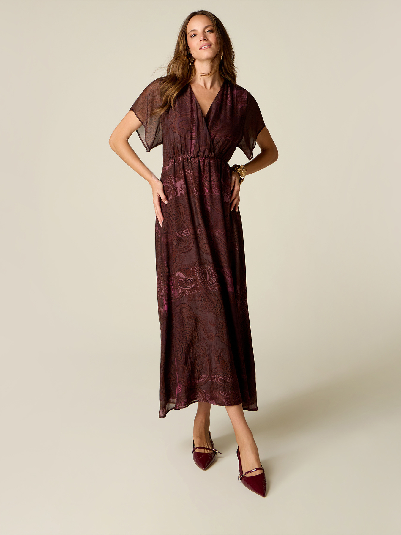 Flare-Kleid aus Seidenmischung-Chiffon mit Muster image number 0