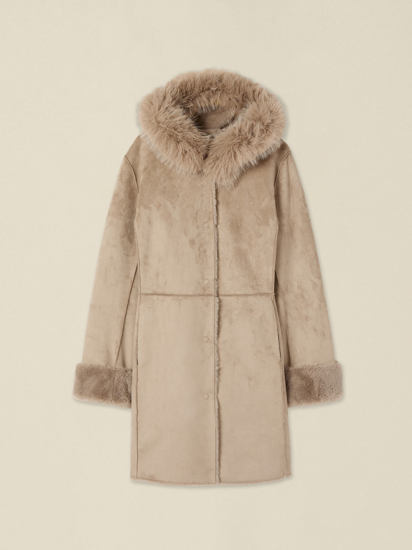 Manteau &agrave; capuche effet shearling image number 3