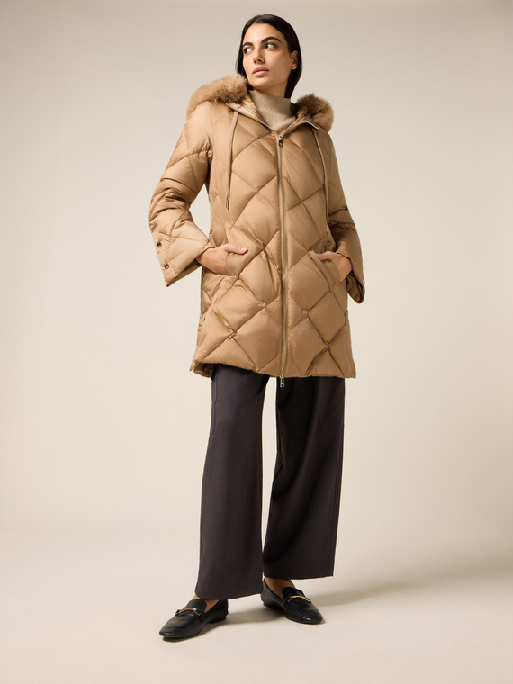Midi quilted down jacket with real feather