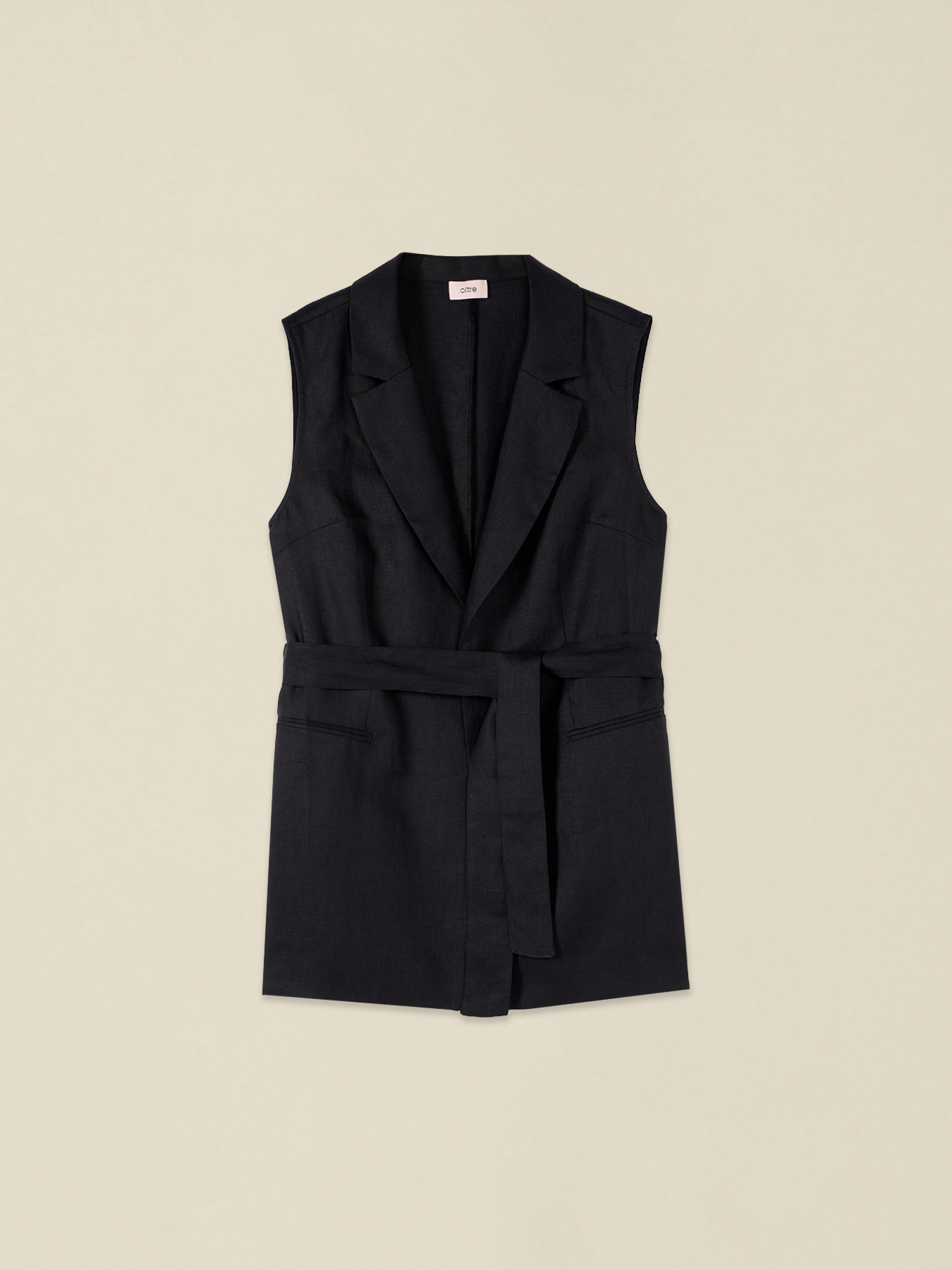 Gilet in lino con cintura in vita image number 3