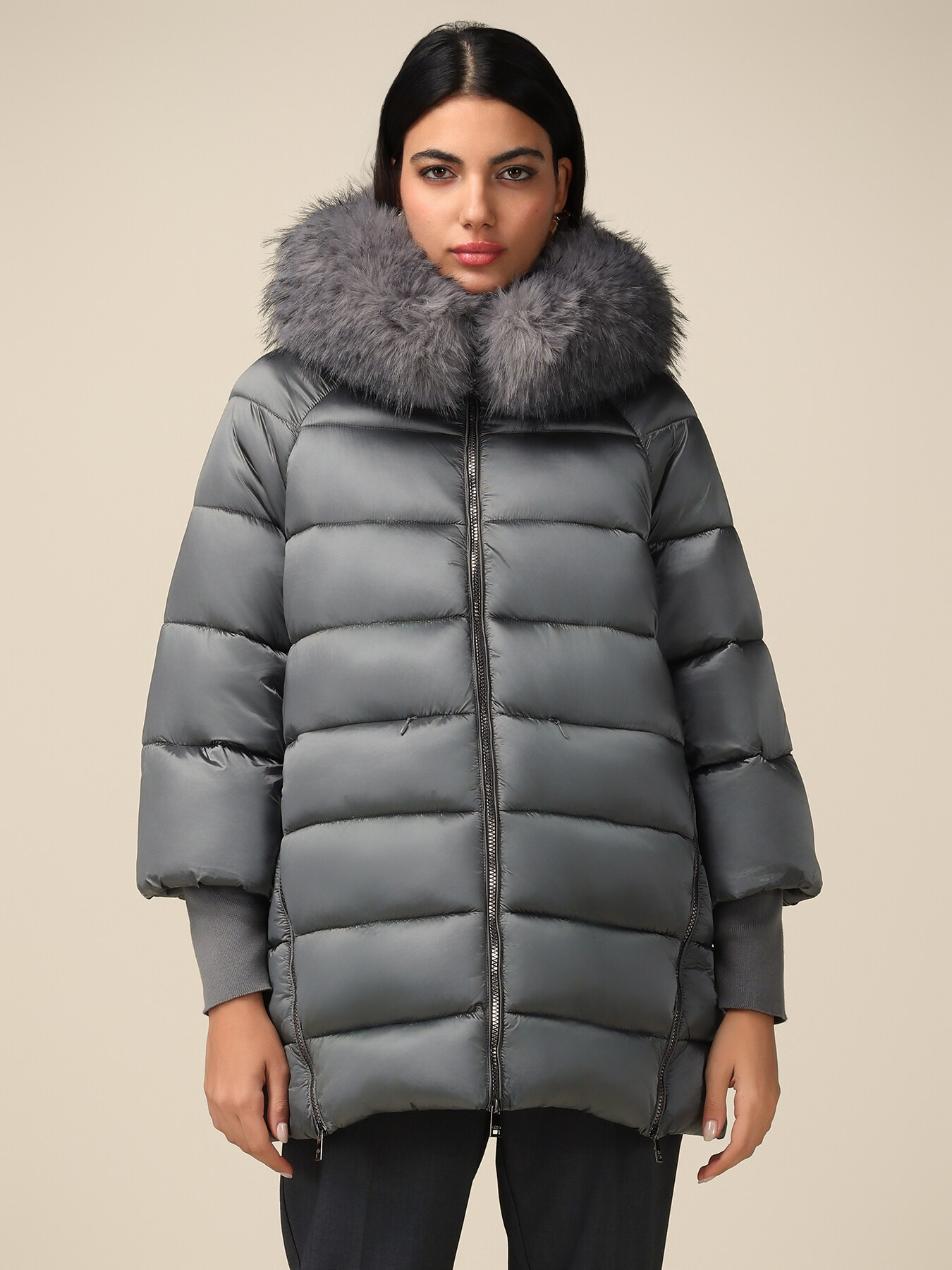 Midi down jacket with hood and cuffs image number 0