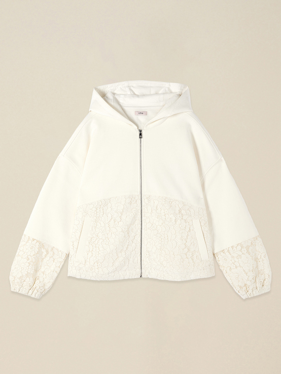 Sweatshirt mit Spitzeneins&auml;tzen
