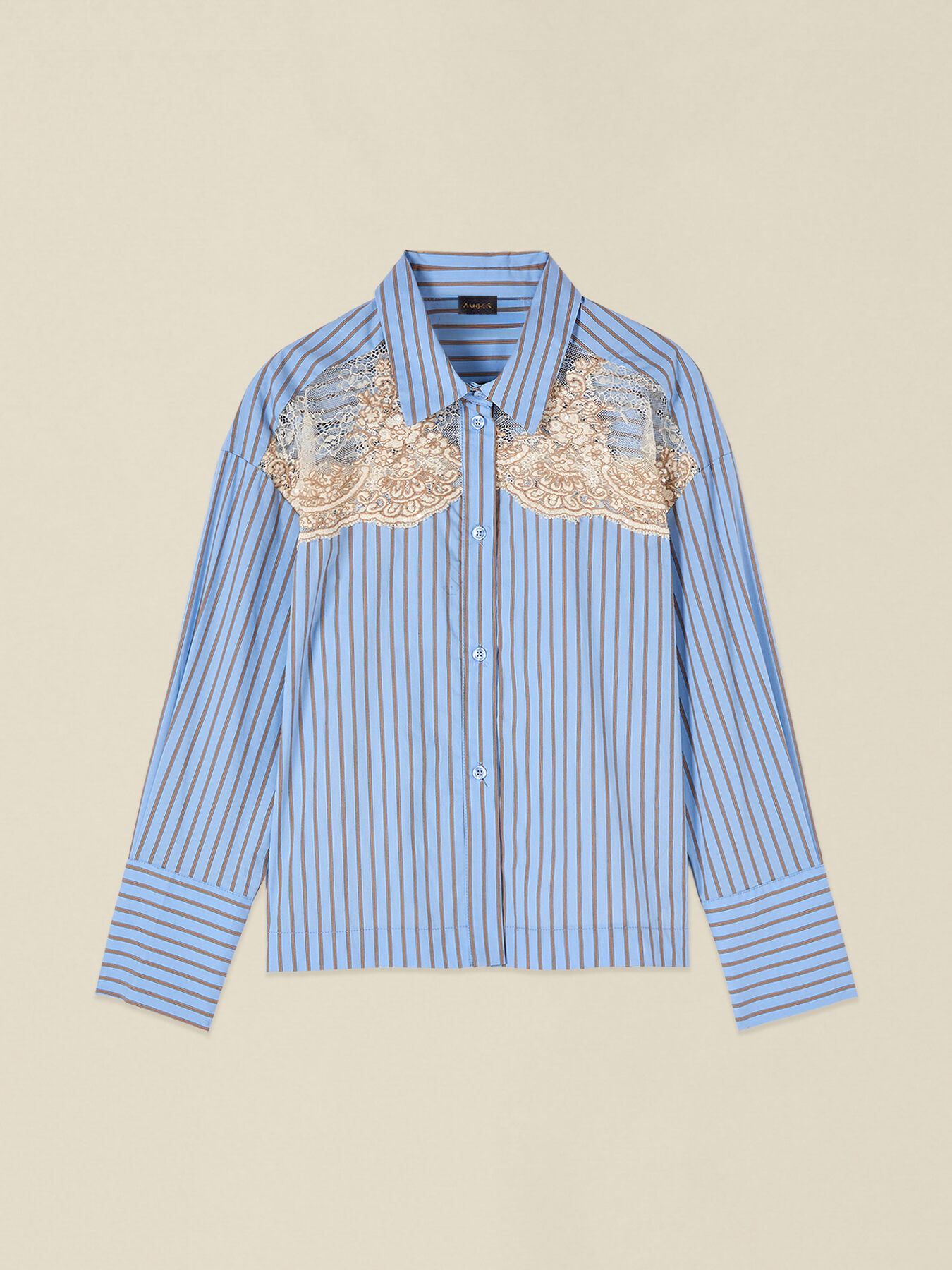 Camicia a righe con inserti in pizzo image number 3
