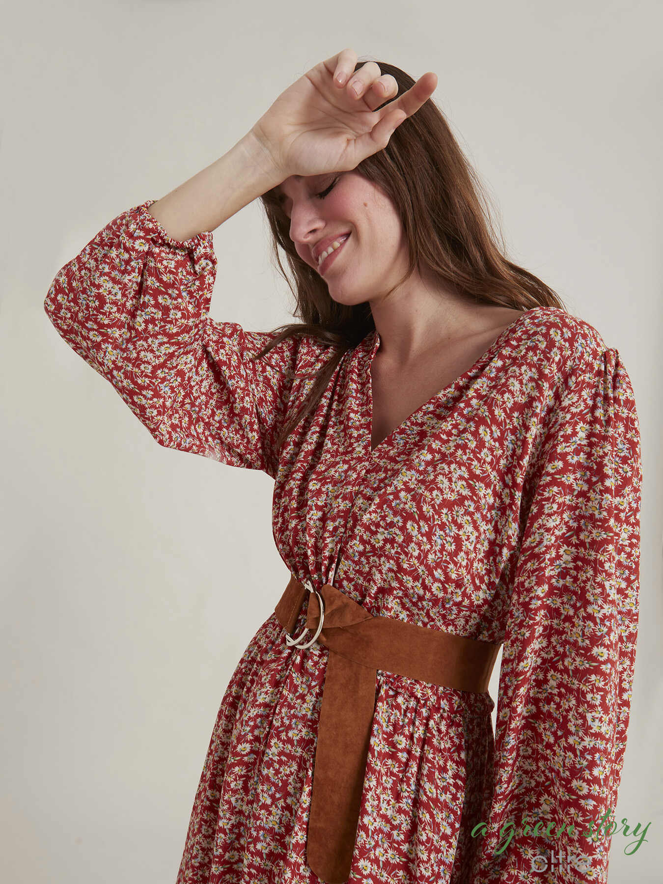 SHEIN Abo da ragazza con motivo floreale, cintura e maniche a volant