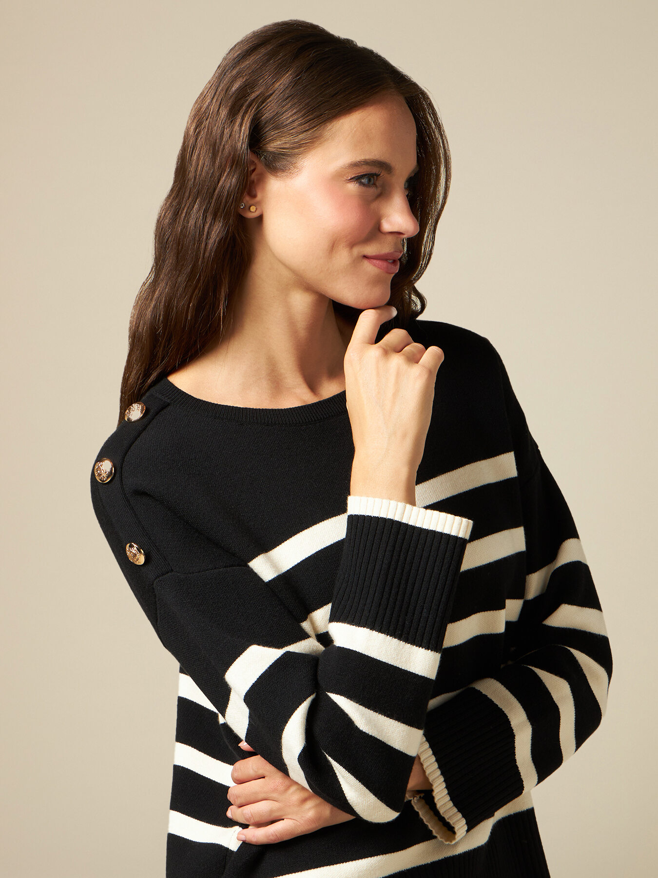 Striped sweater with army buttons image number 2