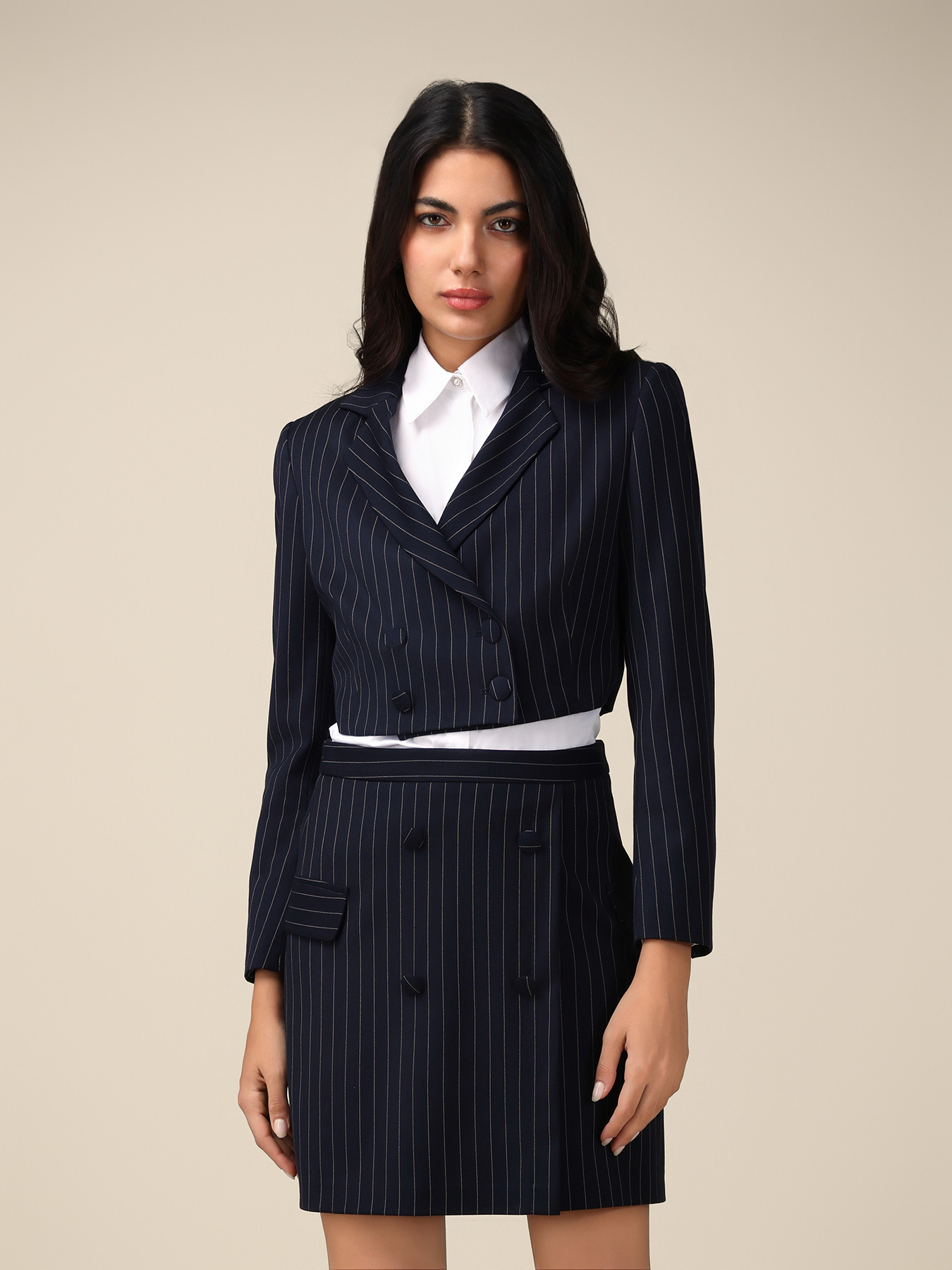 Pinstriped cropped blazer image number 1