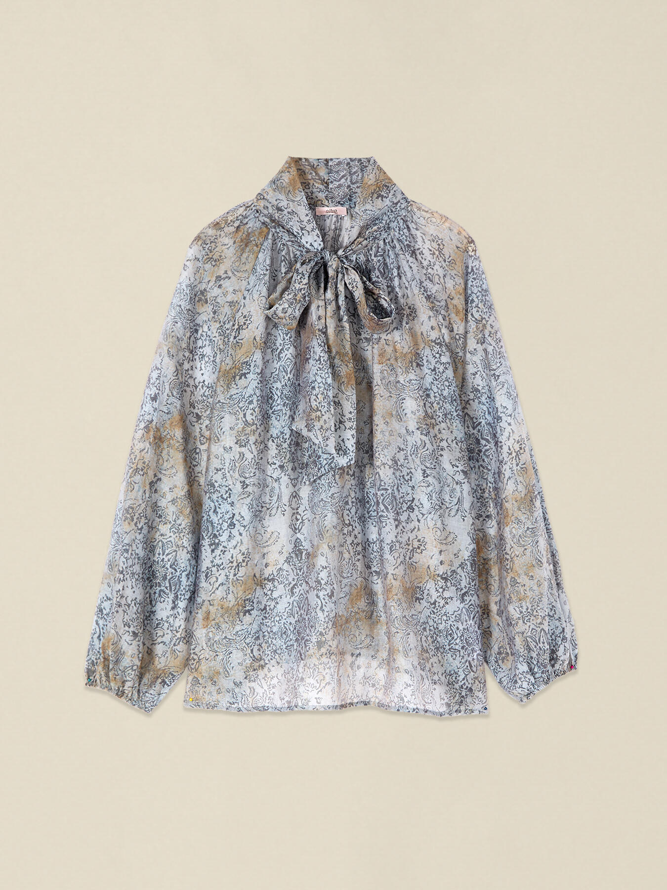 Gemusterte Bluse mit Schleife image number 3