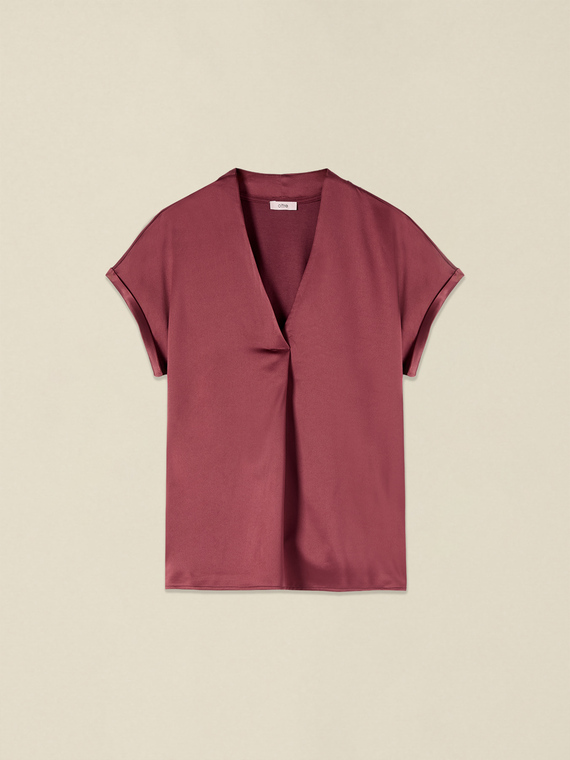T-shirt bimaterica scollo a V