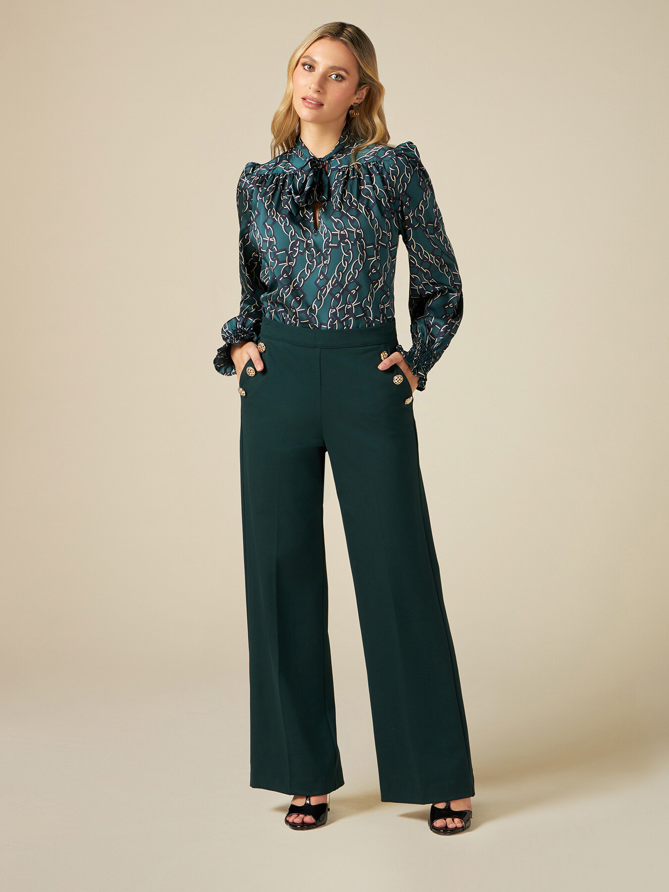 Pantaloni palazzo in punto milano image number 0