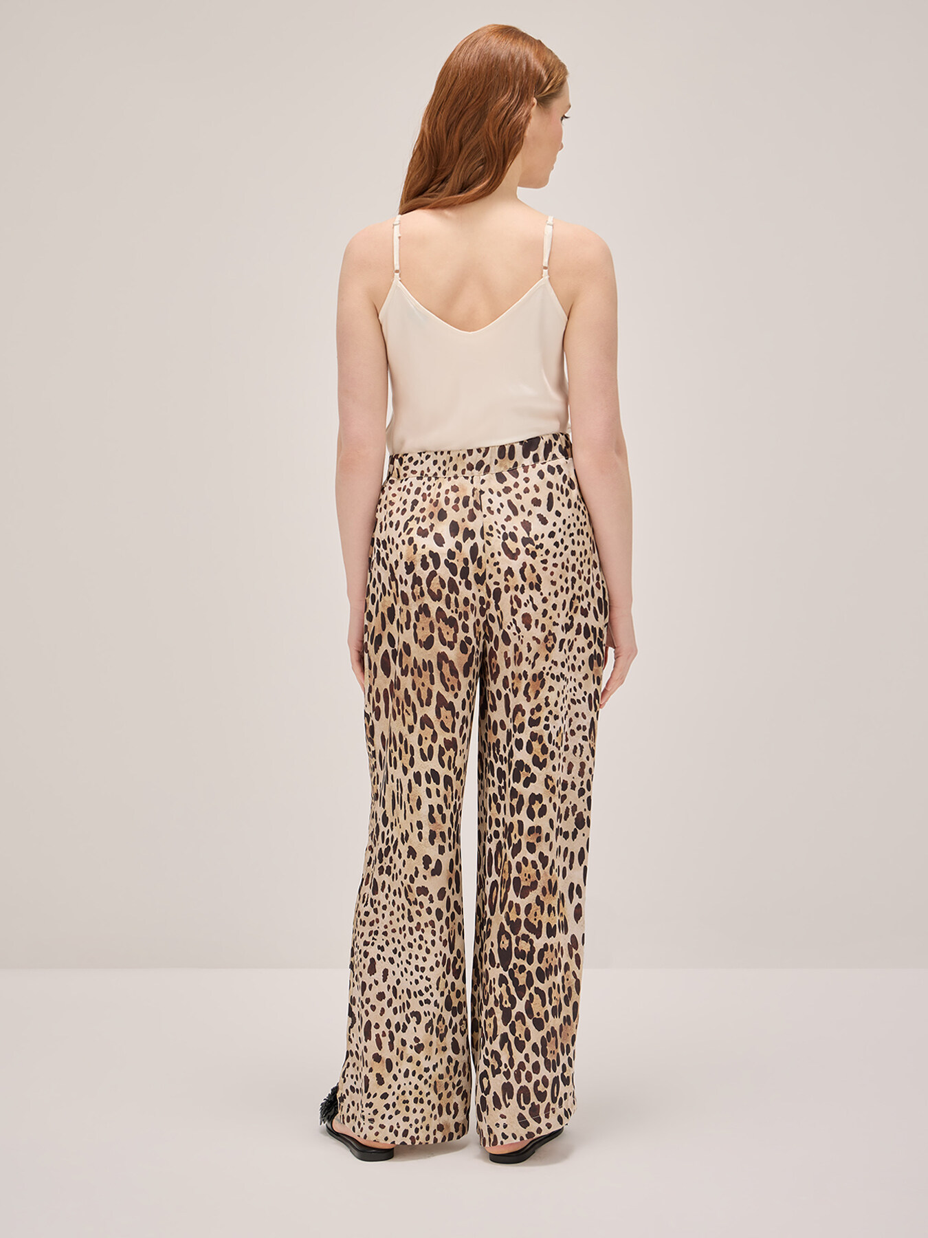Pantaloni wide leg in raso animalier image number 1