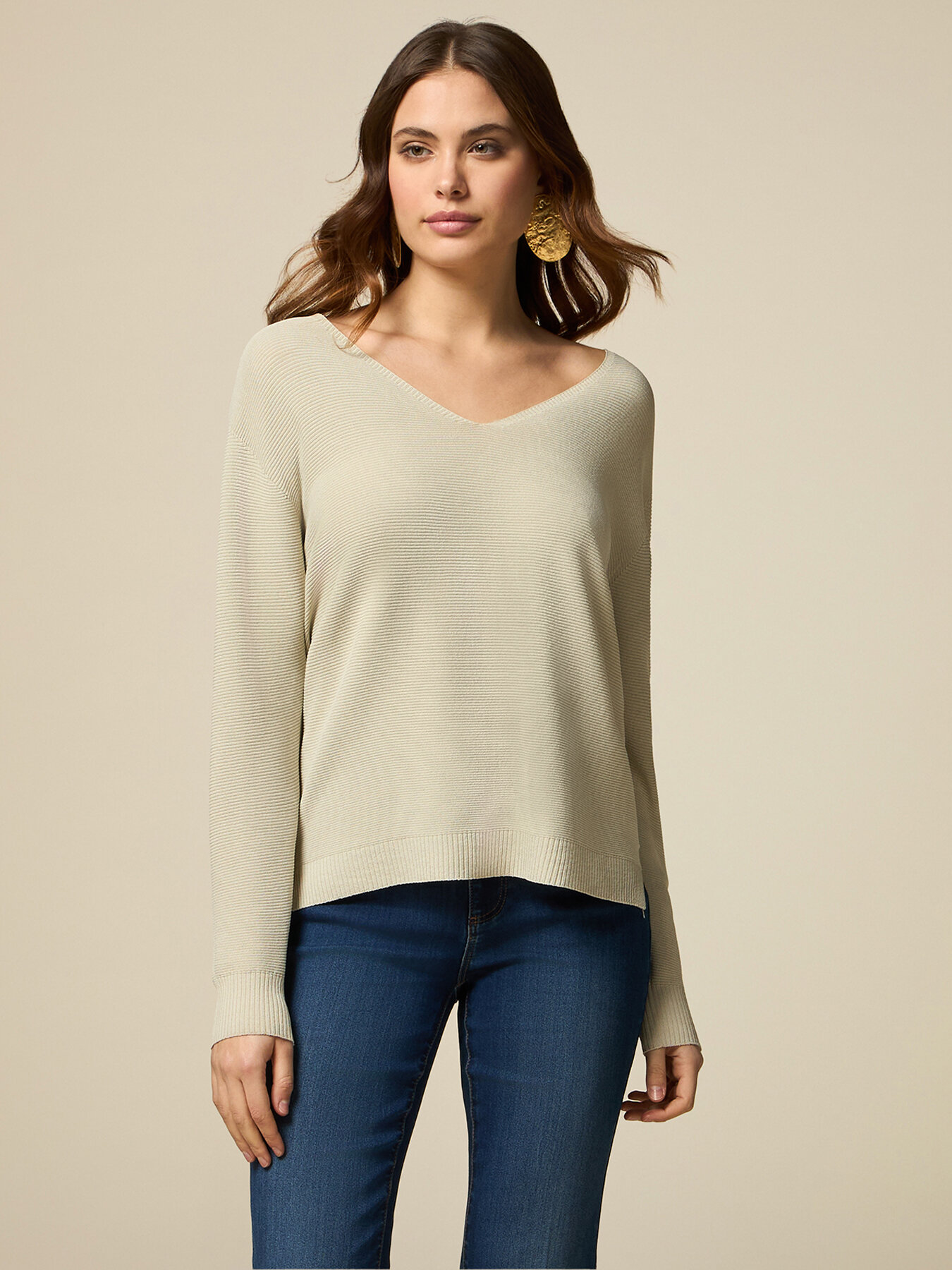 V-neck ottoman pattern sweater image number 0