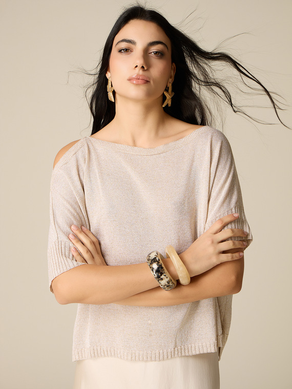 Pulover din amestec de viscoză cu decupaje