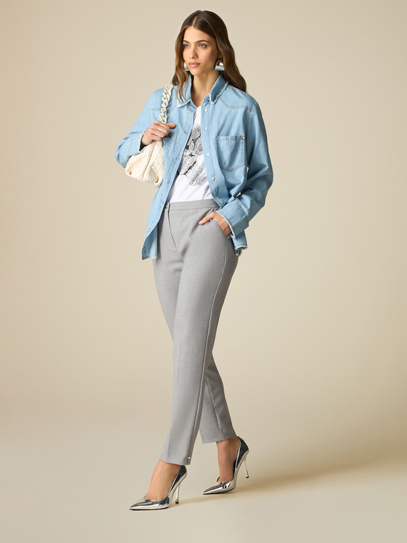 Mélange fabric stovepipe trousers