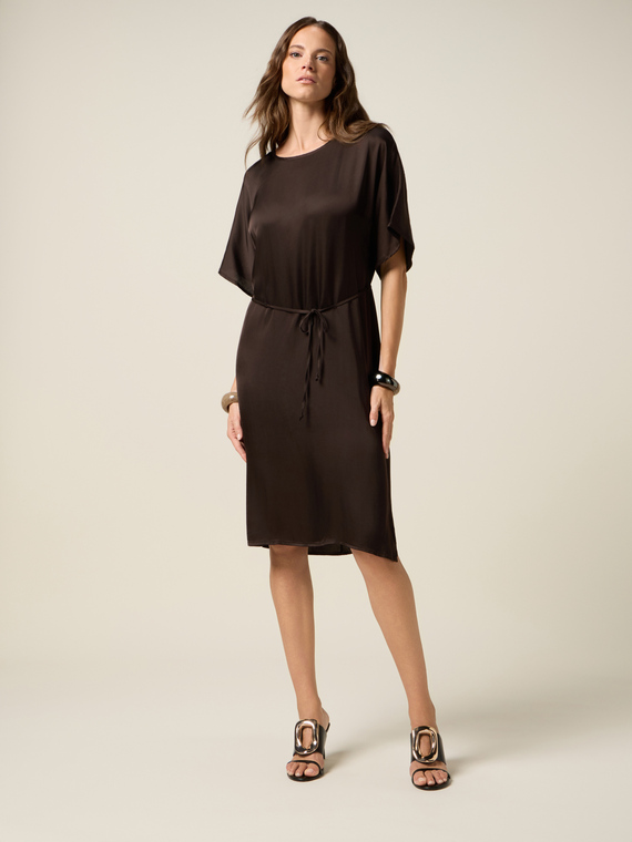 Satin dress with belt