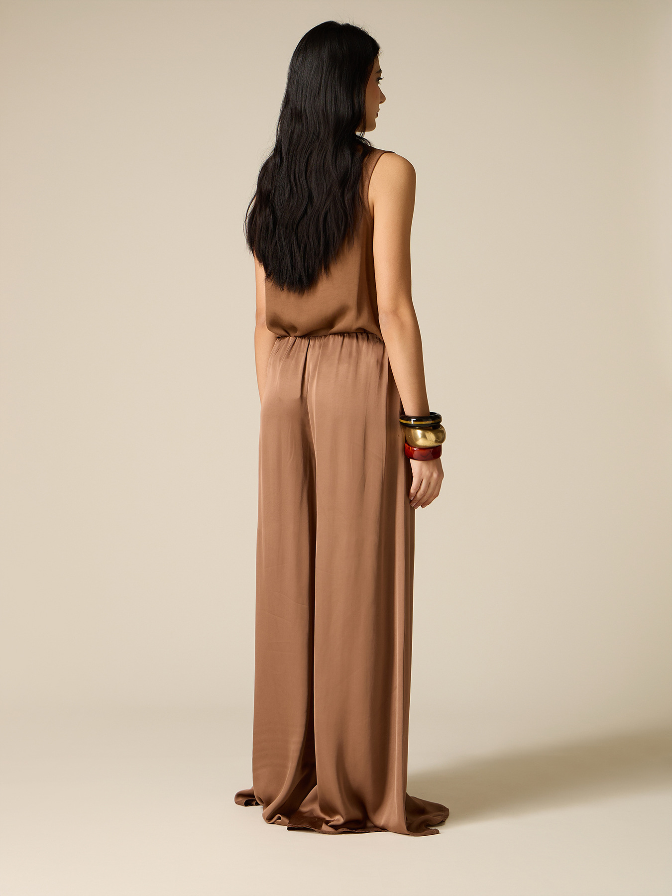 Pantalon palazzo en satin de viscose image number 1