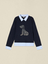 Maglia con dettagli camicia e cristalli image number 3