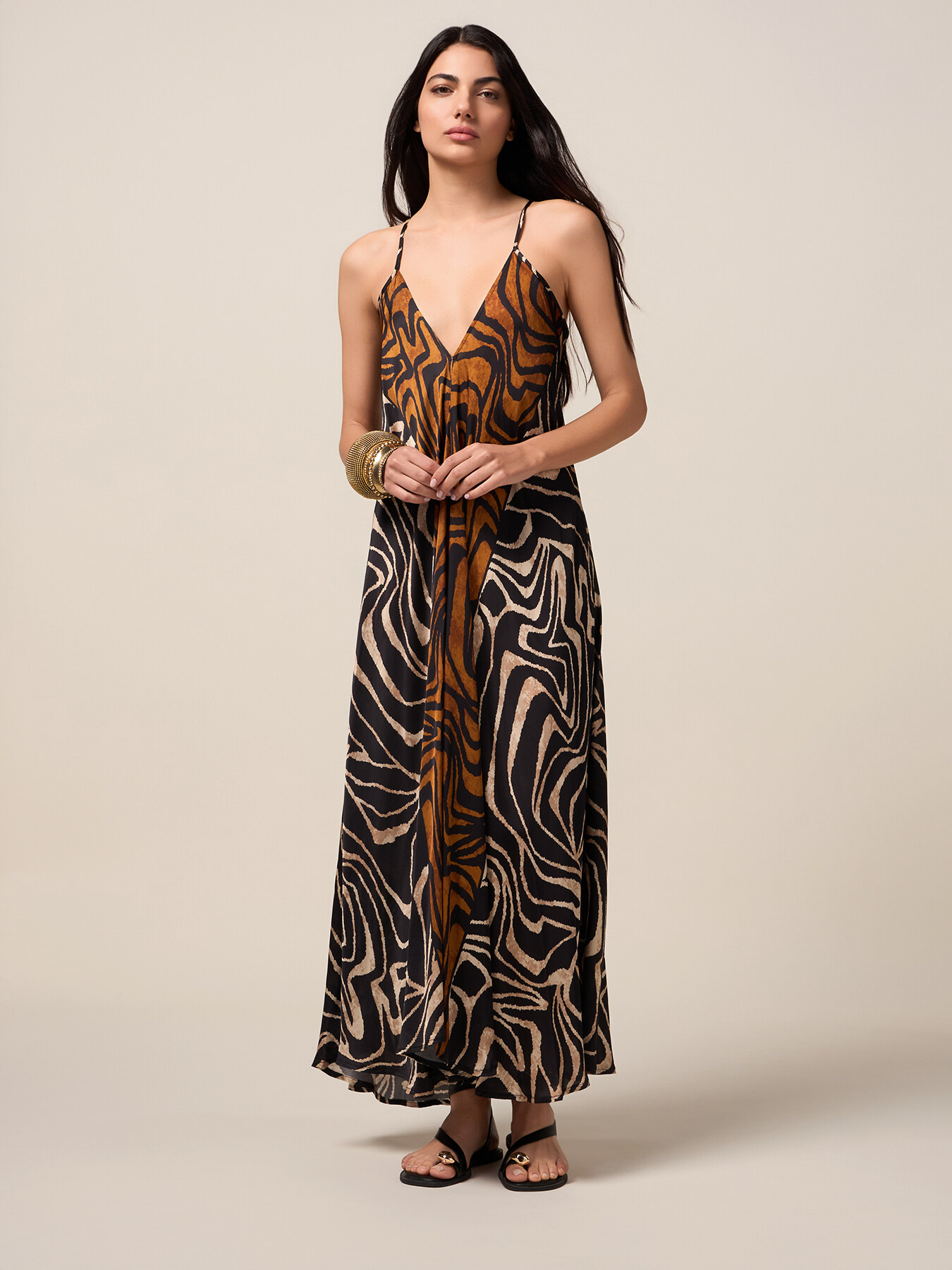 Rochie lungă din satin cu imprimeu image number 0