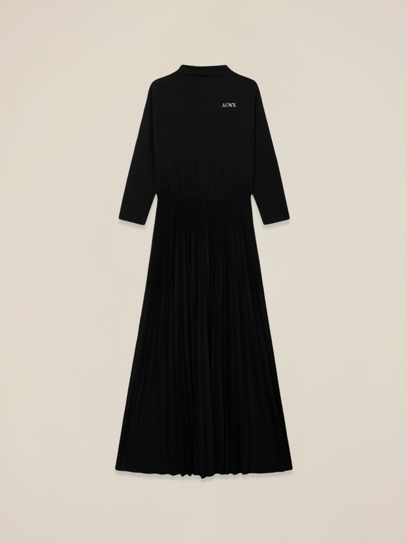 Viscose blend flare dress with brooch