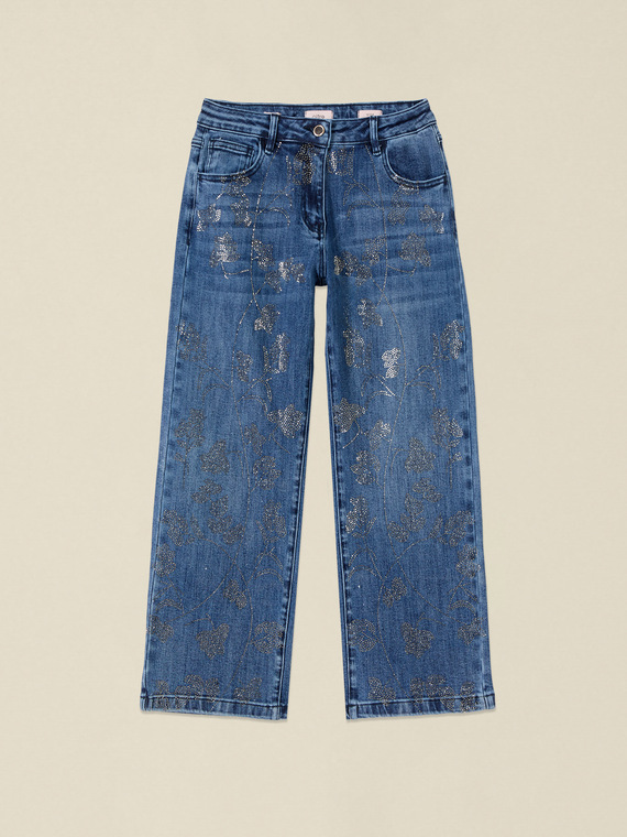 Cropped-Jeans mit Kristallbesatz