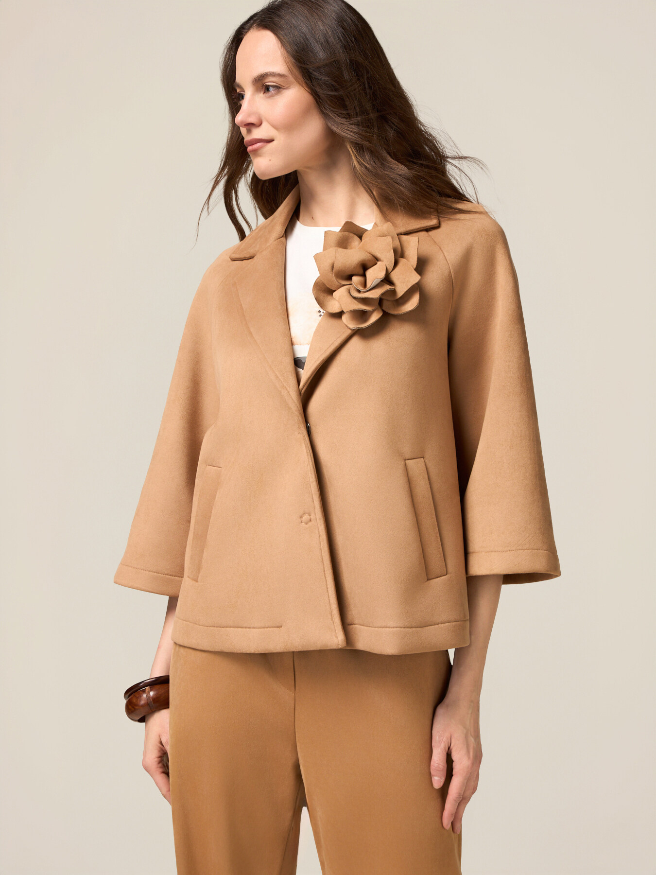 Suede-effect caban coat with brooch image number 0