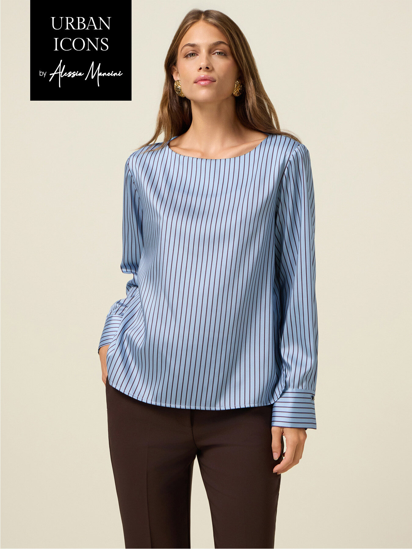 Gestreifte Satin-Bluse image number 0