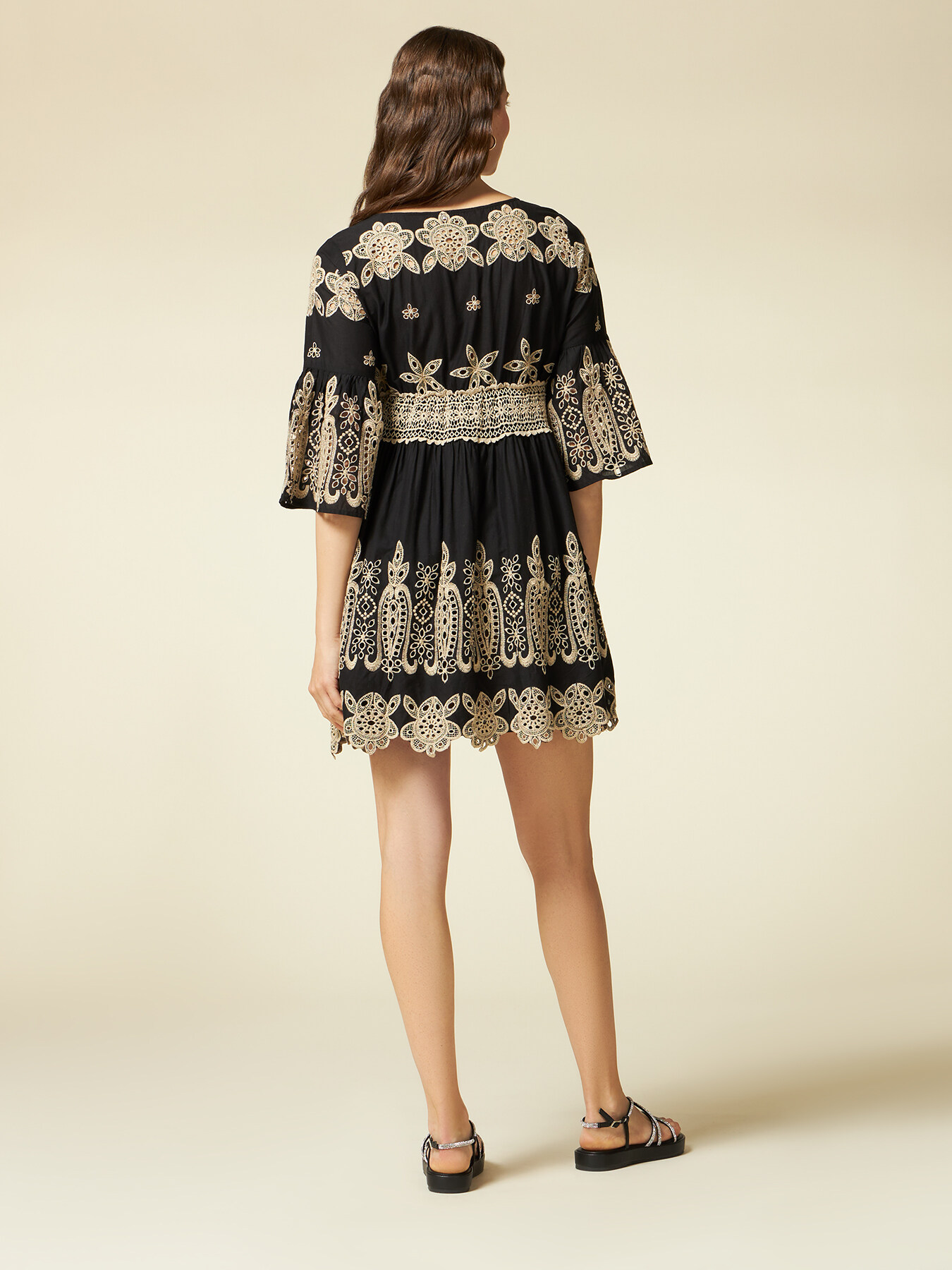 Short two-tone Broderie Anglaise dress image number 1