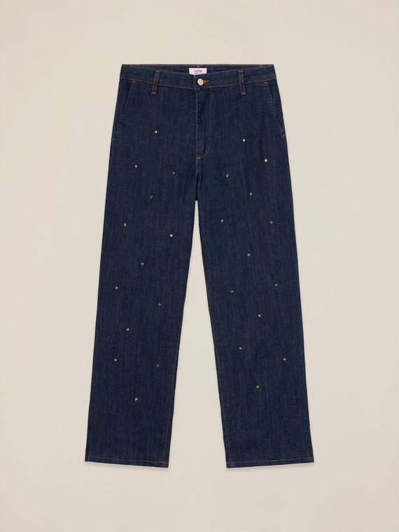 Cropped-Jeans mit Kristallen