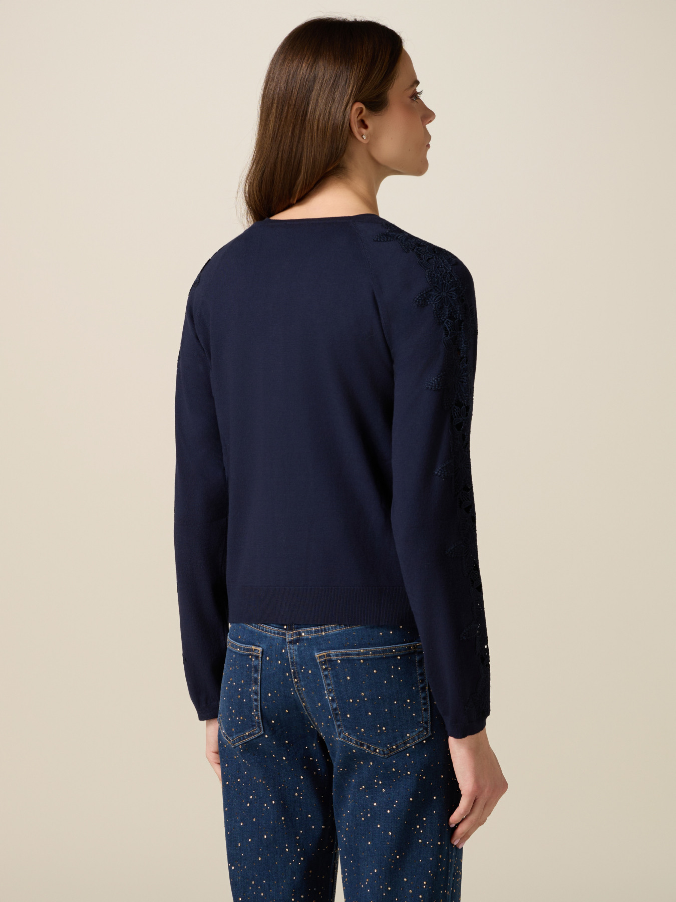 Cardigan aus Viskosemischung mit Spitzeneins&auml;tzen image number 1