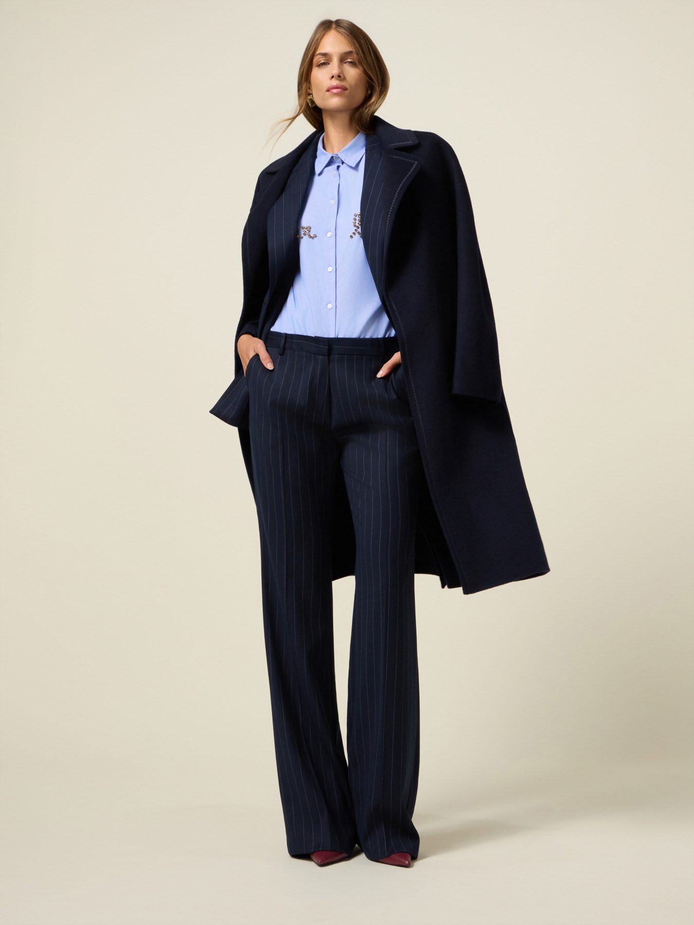 Pinstriped flare pants image number 4