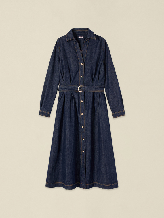 Denim shirt dress with belt