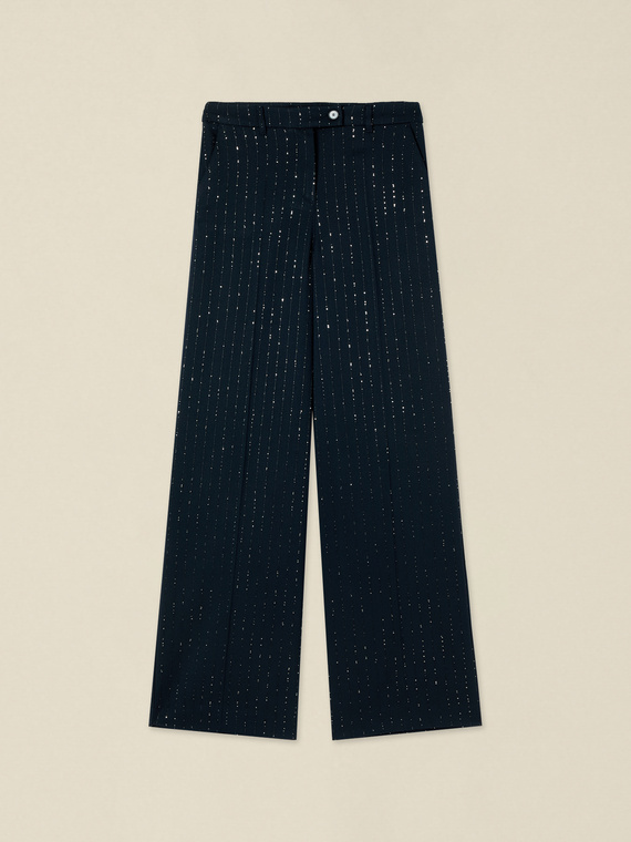 Palazzohose aus Flanell mit Mikro-Kristallen