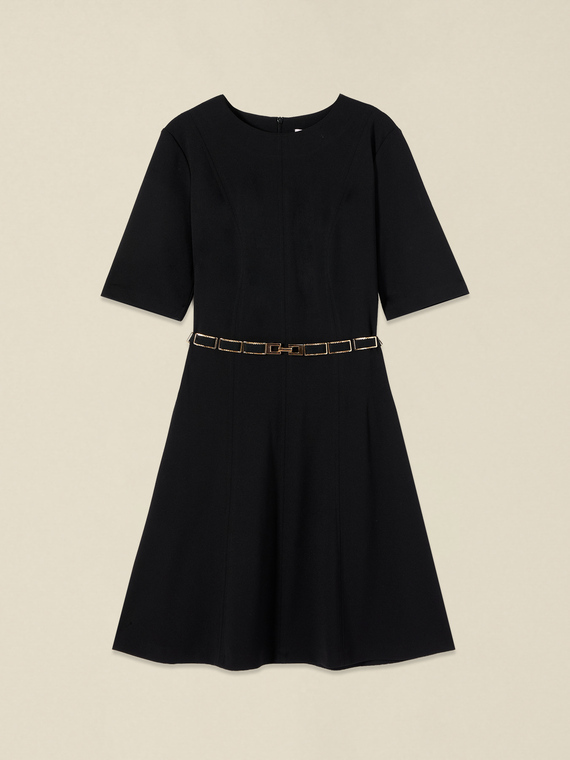 Flared dress with metal belt