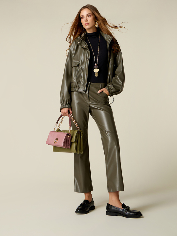 Flare trousers in coated fabric