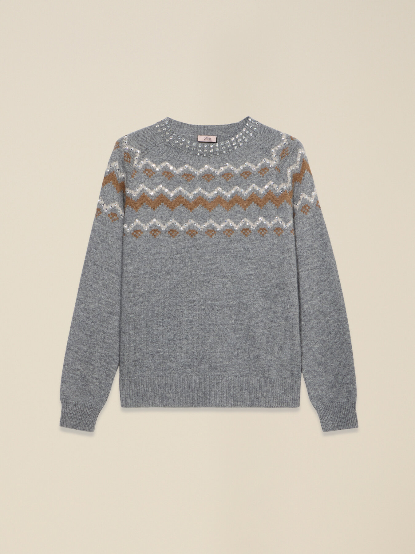 Pulover jacquard din amestec de l&acirc;nă cu aplicații image number 3