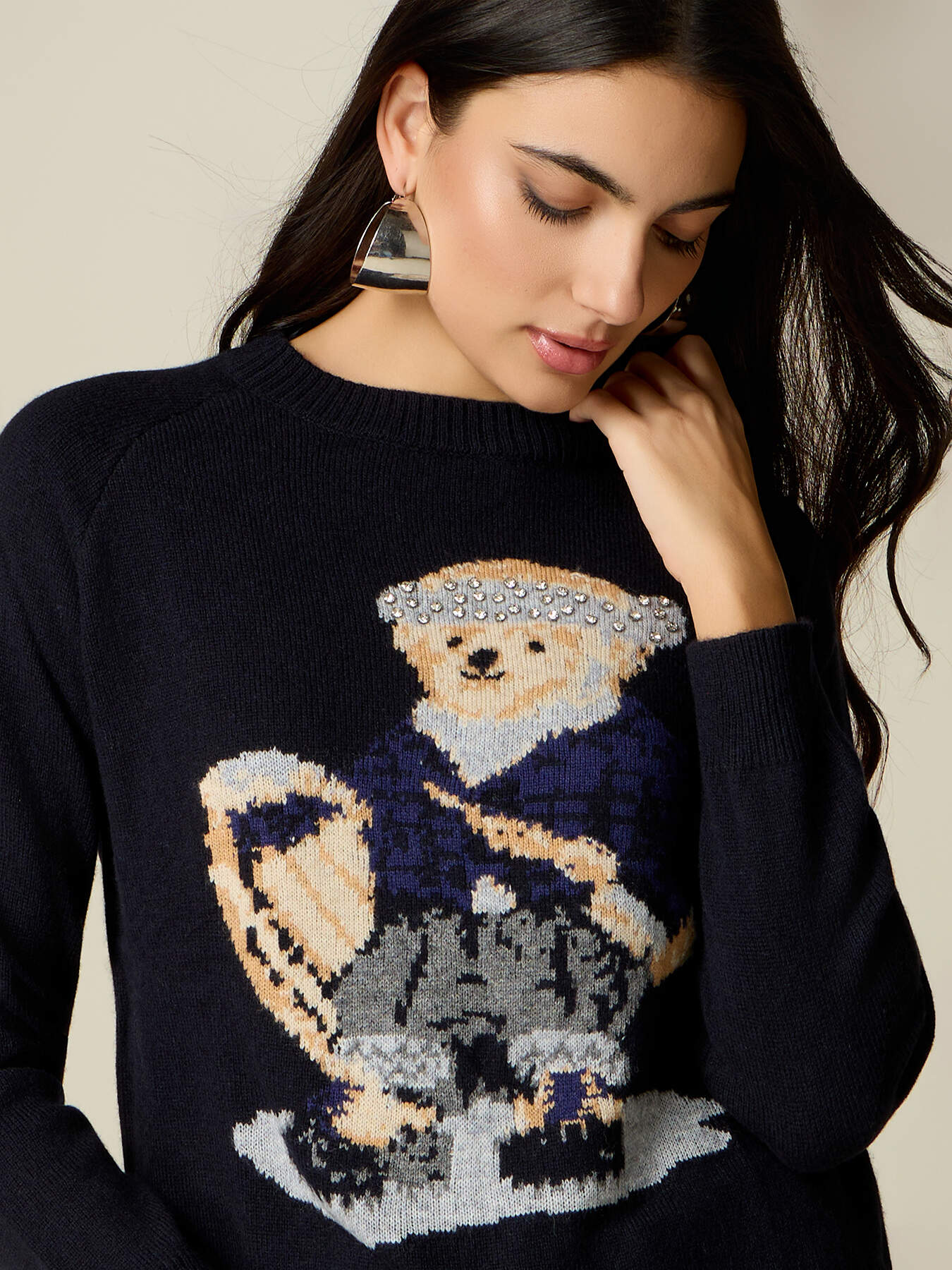 Wool-blend sweater with intarsia pattern and stud details image number 2