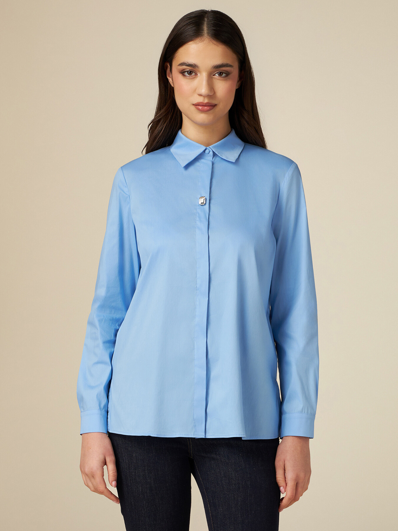 Poplin shirt with embroidered stone image number 0