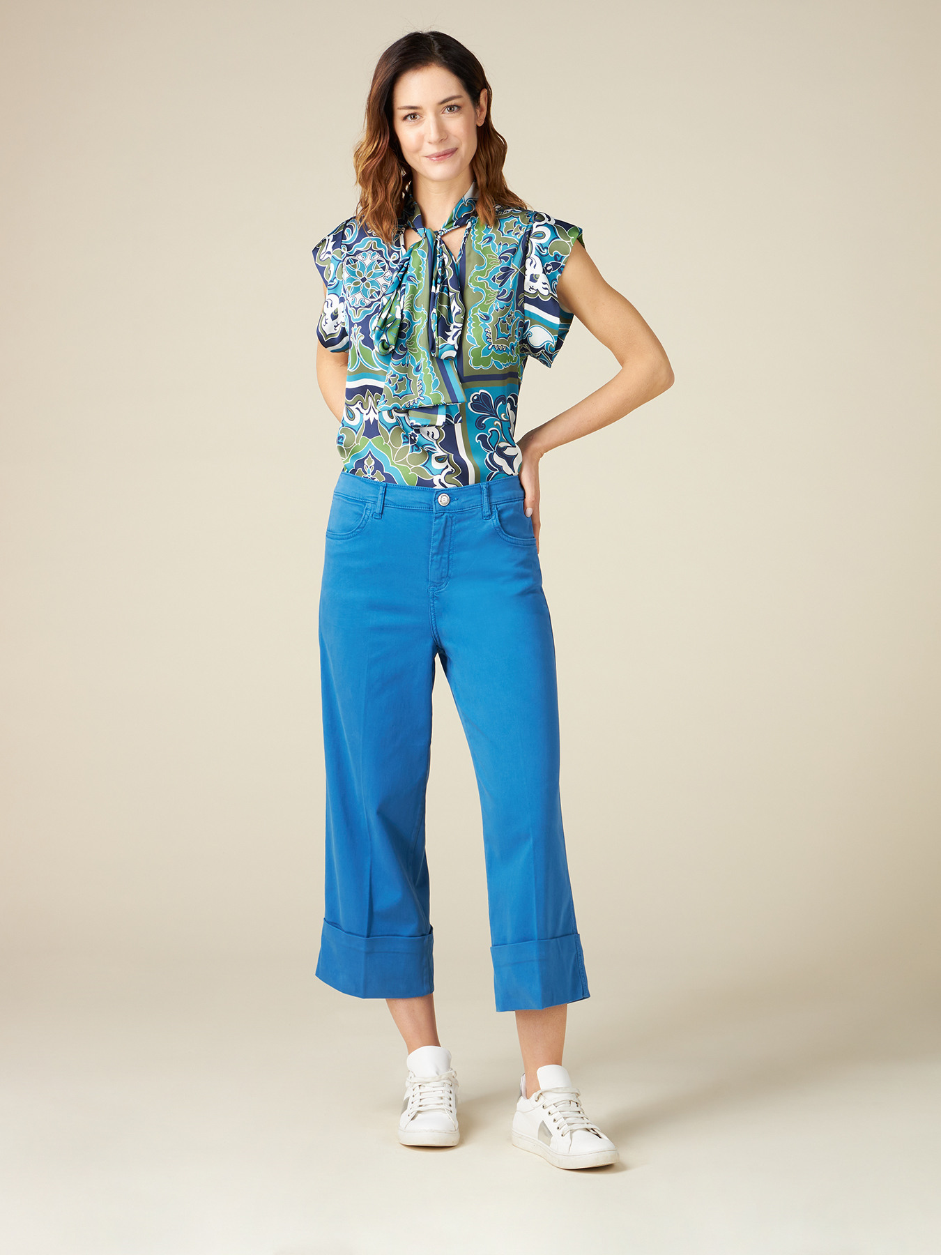 Tencel blend cropped trousers image number 0