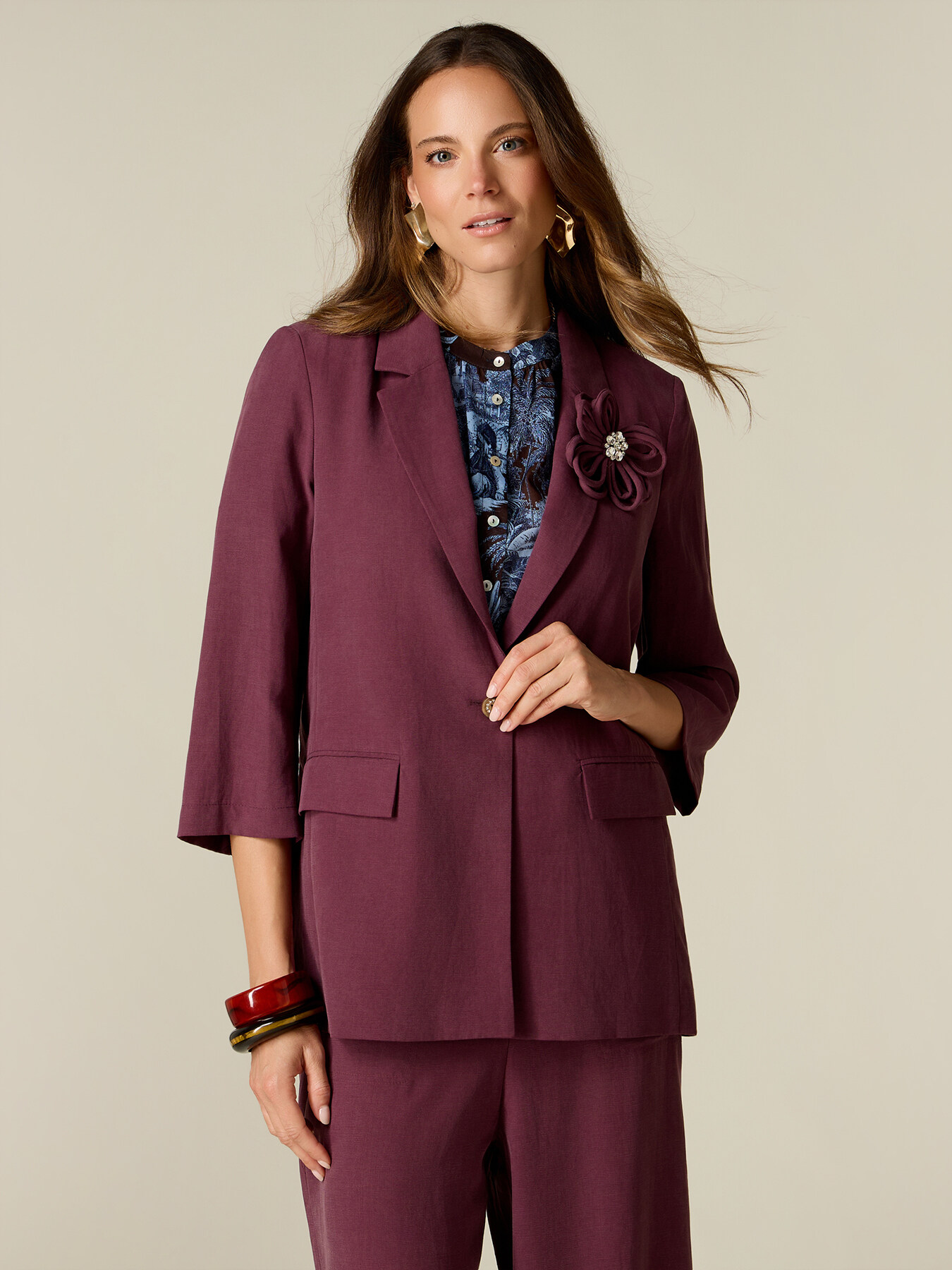Blazer aus Leinenmischung mit Brosche image number 0
