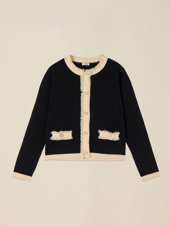 Two-tone cardigan with jacket effect