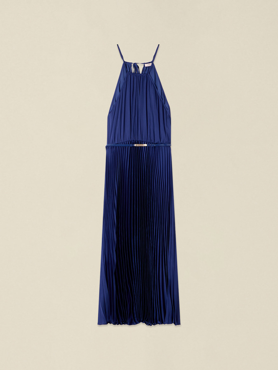 Vestito midi in raso pliss&eacute;